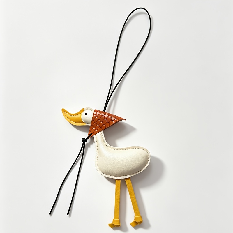 TEMU Fun Cartoon With Hat Pu Leather Pendant, Vintage Style Seagull-shaped Bag Charm, Backpack Keychain Pendant, Versatile Women's Accessory, Small
