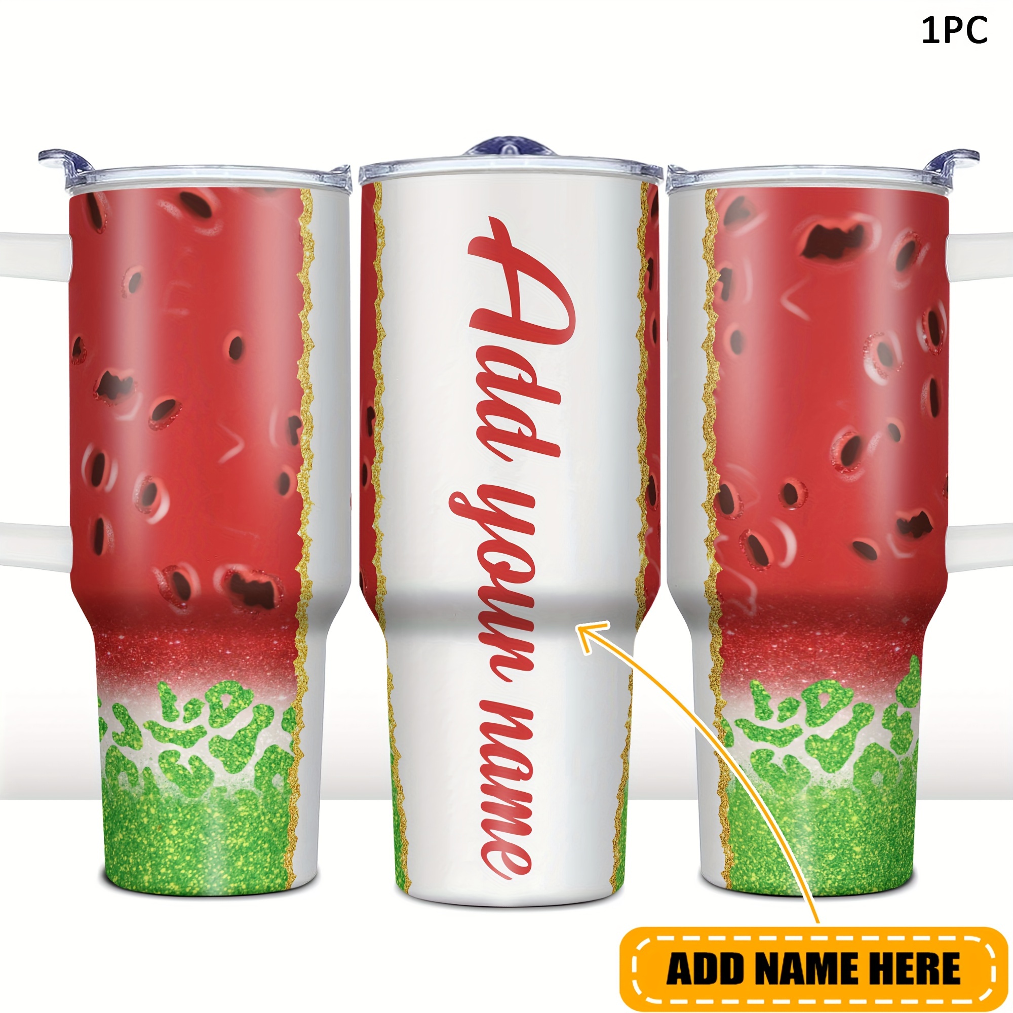 

Custom 40oz Tumbler With Your Name - Watermelon Print, Reusable Metal Travel Mug For All Seasons - Perfect Gift For Birthdays,