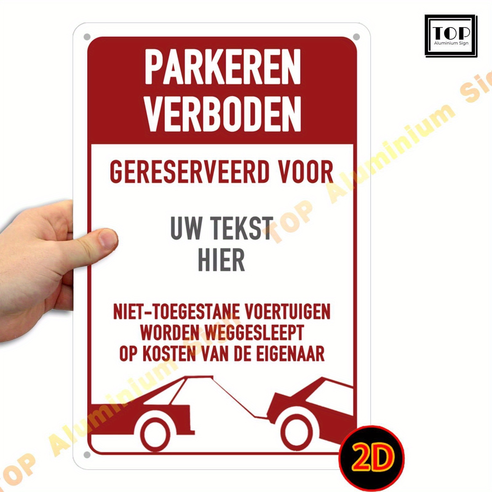TEMU 2d Flat, 1pc Customizable Parking Ban Sign - 8x12 Inch Rust-resistant Aluminum, Red Background With Black Text & Red Car Graphic, Fade-proof &