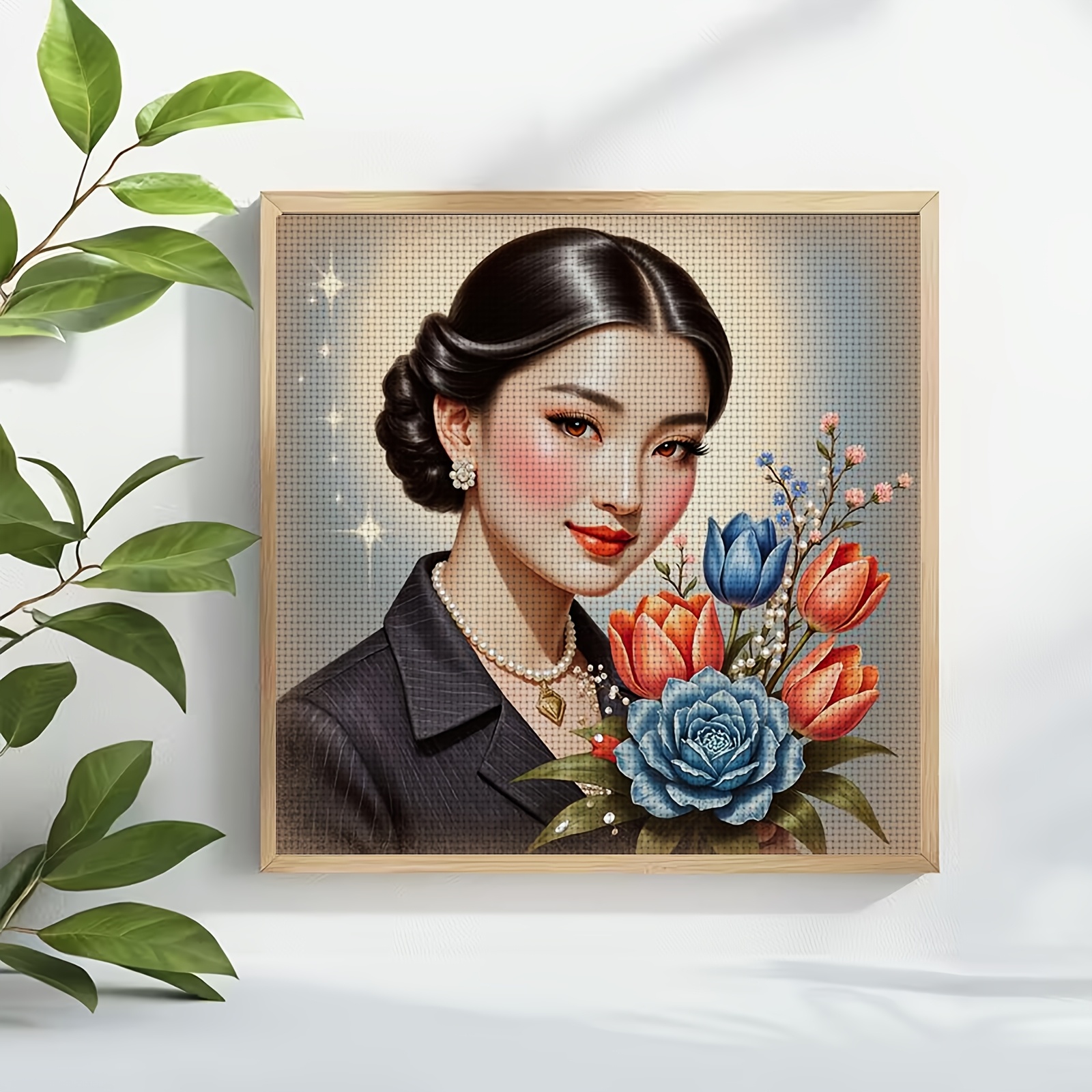 DIY Cross-stitch Printed Kit, Unframed, "Child Holding a Bouquet" Pattern
