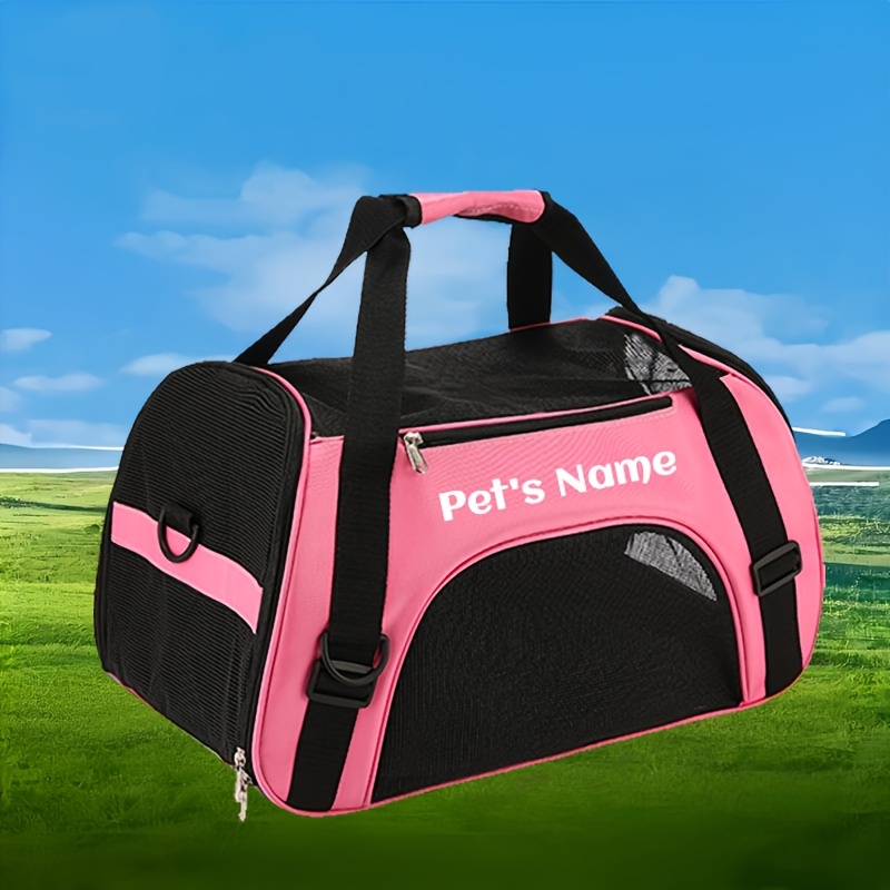 TEMU Personalized Embroidered Portable Dog Backpack, Large Capacity Breathable Foldable Crossbody Bag With Zipper And Elasticity - Suitable For Most