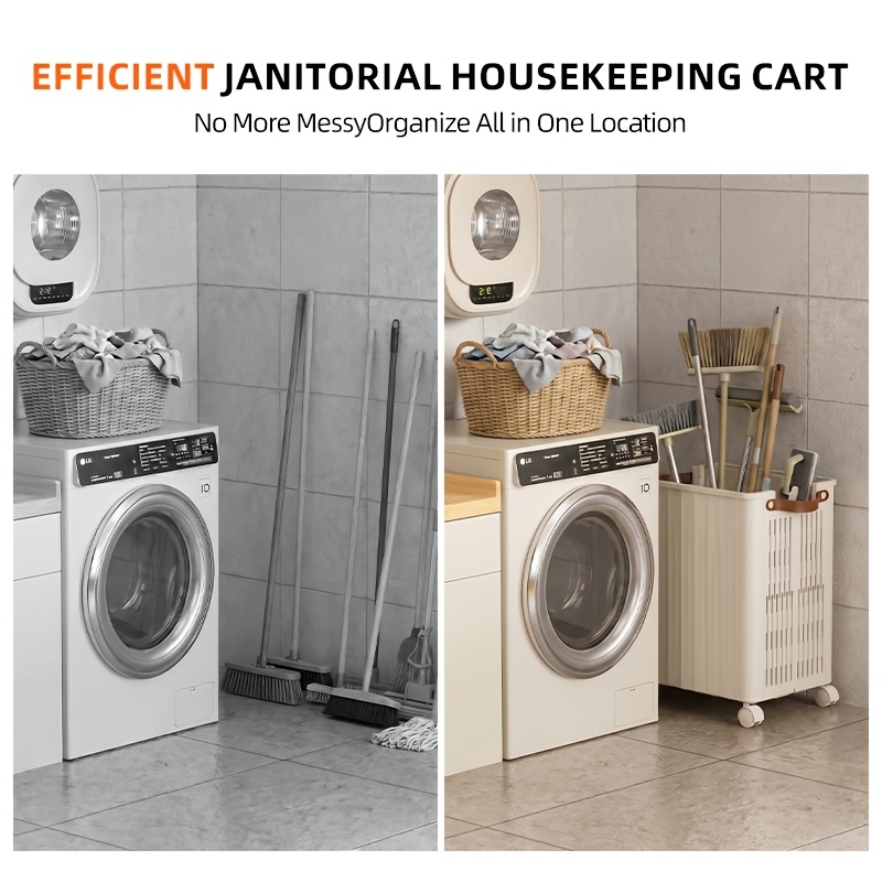 Large Capacity Mop Holder with Wheels, Laundry Hamper Cart,... product image 11