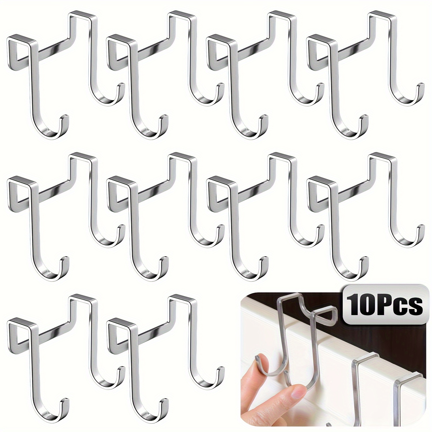 

10-pack Stainless Steel Double Hooks, Polished Finish Multipurpose Narrow Door Hooks For Kitchen, Bathroom, Wardrobe Cabinet Drawer