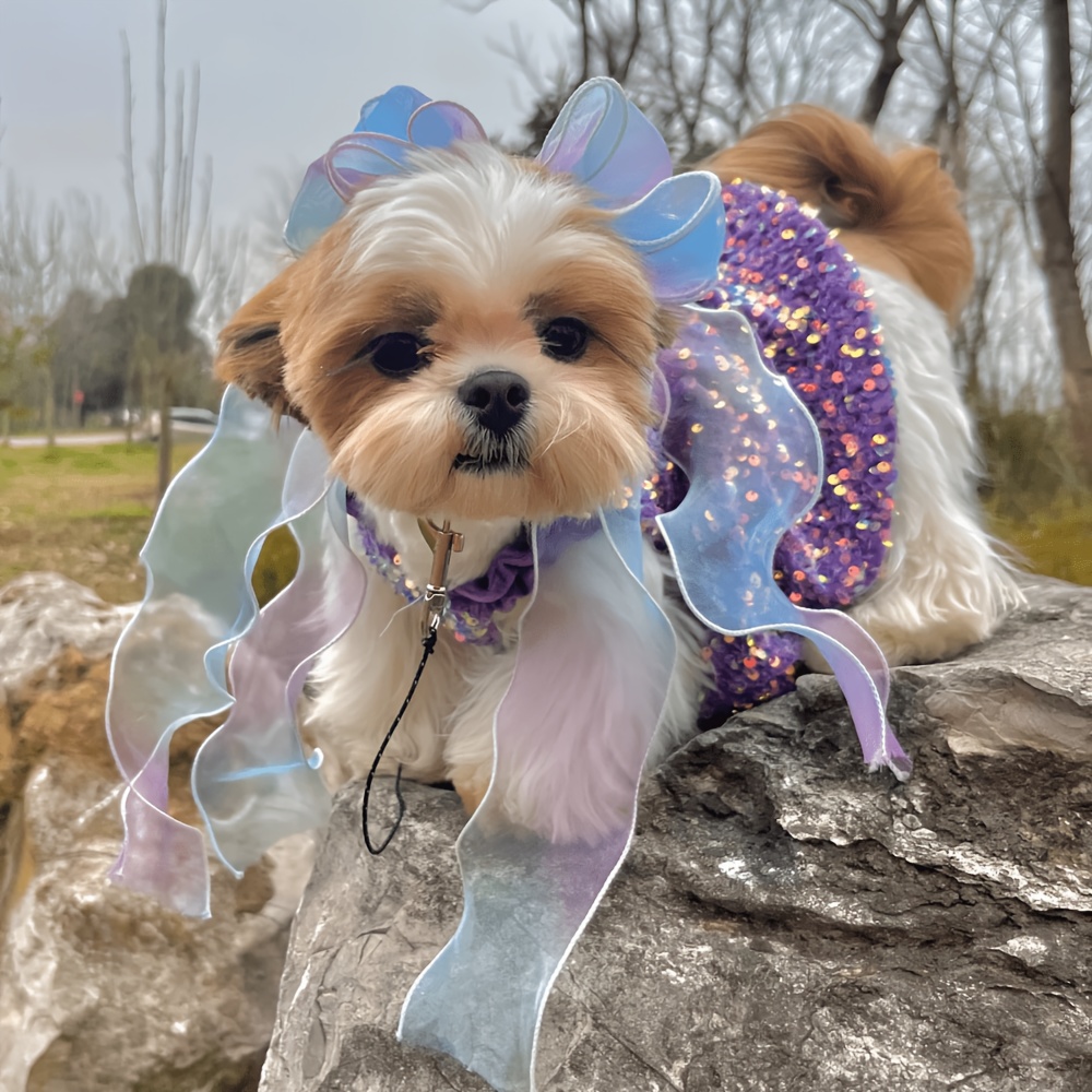 Ombre Pearlescent Double-Layer Bow Pet Collar for Small Dogs