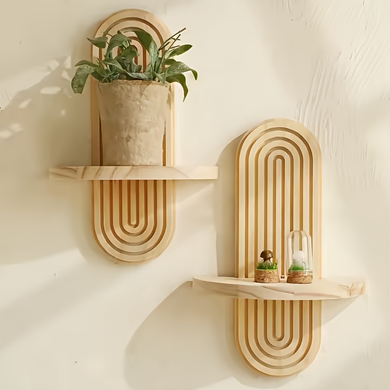 1 bohemian style pine wood wall shelf natural wood grain artificial wood curved shelf hanging candle holder and storage shelf multi functional decoration suitable for bedroom   room bridal shower multi purpose storage