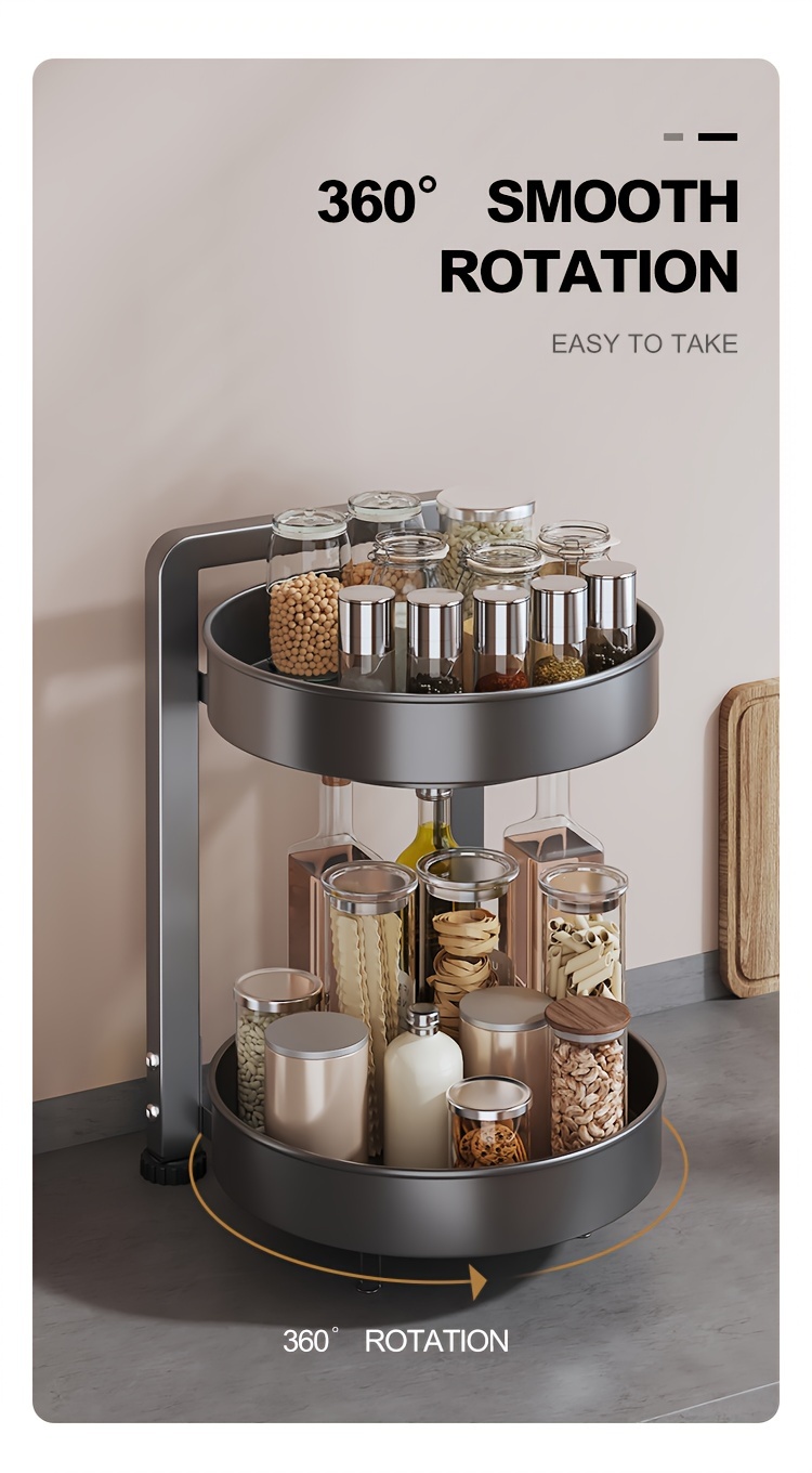 2 tier metal spice condiment organizer rotating kitchen storage rack for seasonings jars and   powder coated finish details 3