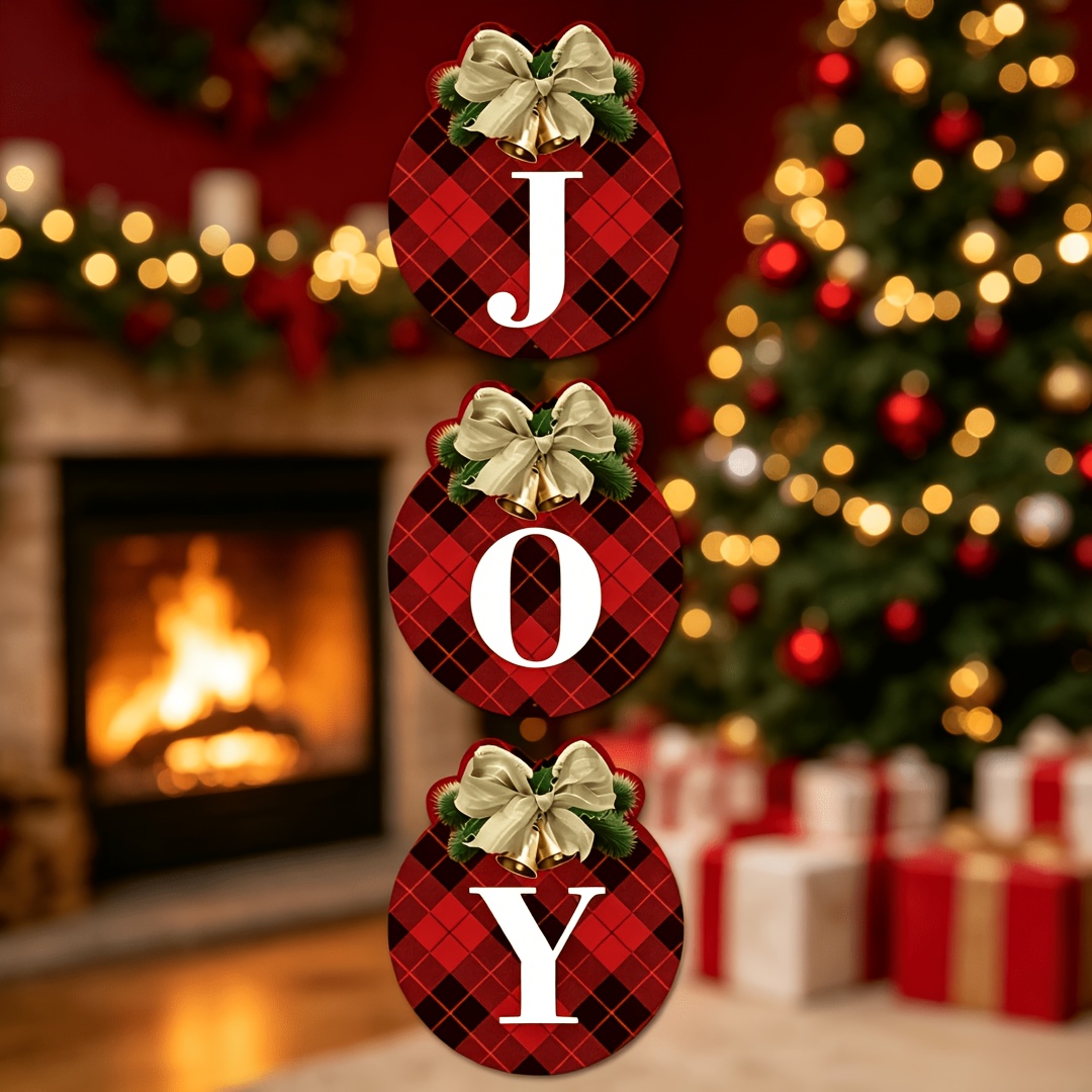 TEMU Set Of 3 Wooden Christmas Wreaths - Perfect For Front Door Decoration, Featuring 'joy', Suitable For Indoor And Outdoor Use, Including Garage