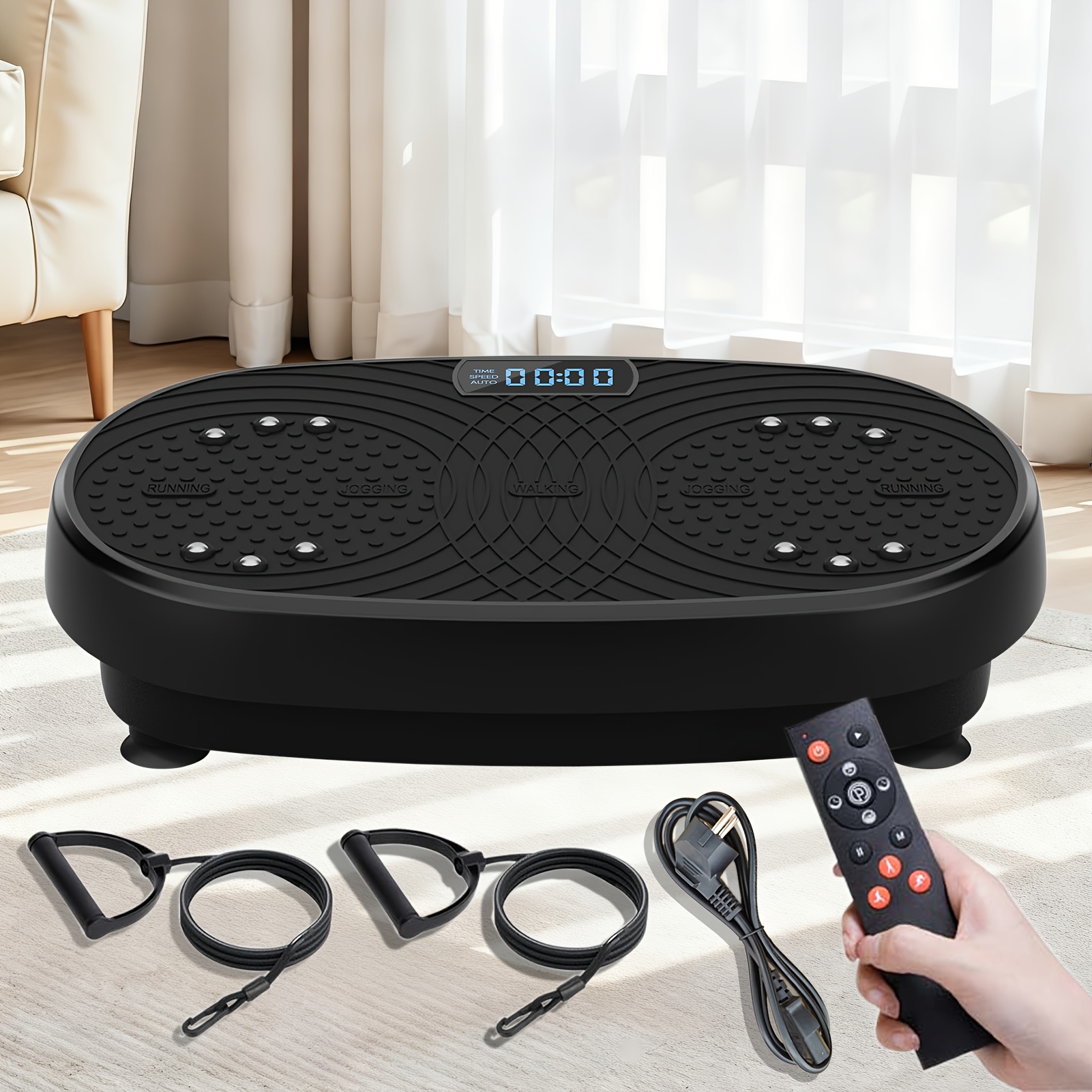 Image of Eu Plug Black Vibration Plate With Bluetooth Led Light Strip, 220-240v, 1-199 Levels, 3 Auto , 150kg , Whole Body Slimming Loss Home Fitness Device, Great Gift For Office Staff & Father's Day