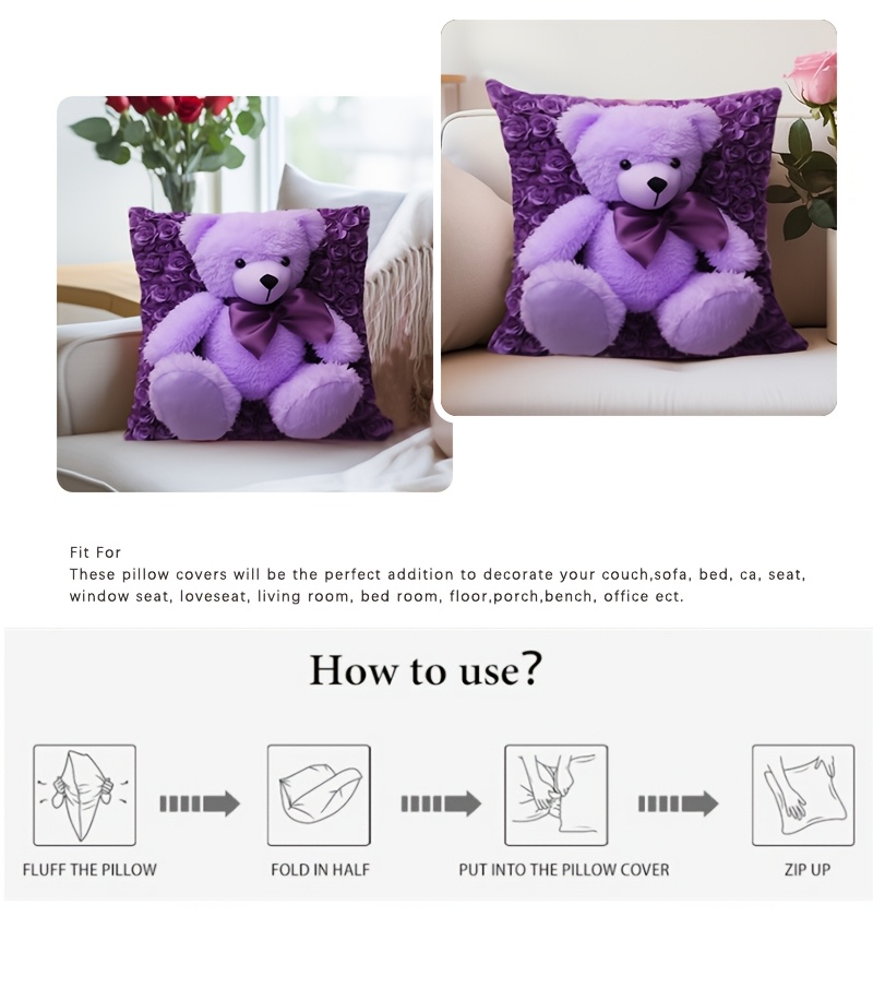 1pc   contemporary style teddy bear decorative throw pillow cover 17 7x17 7 inch double sided printed polyester zippered   machine washable with for living room bedroom sofa bed decor details 5