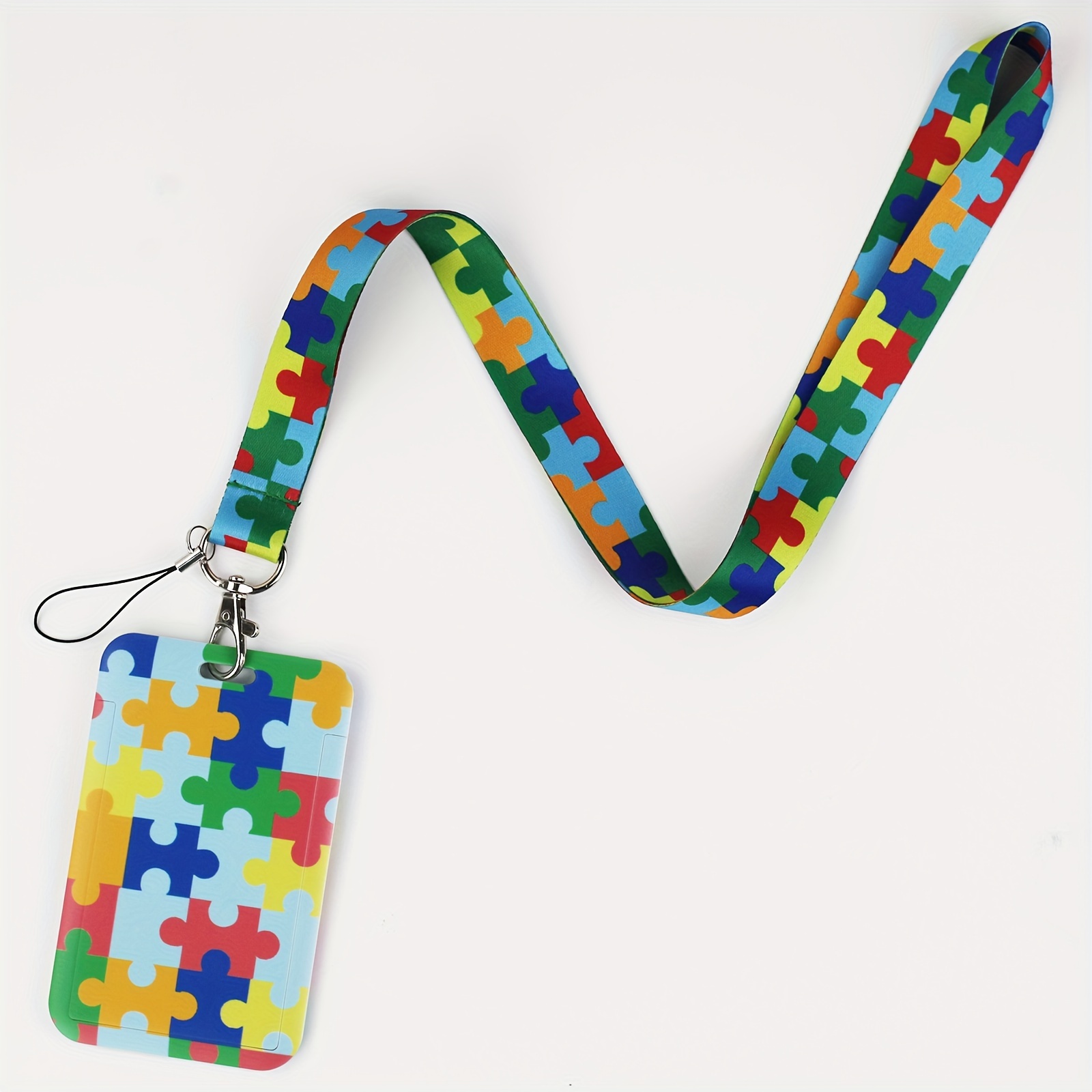 TEMU 2d 1pc Fashion Autism Puzzle Lanyard Card Holder, Autism Awareness Lanyard For Id Holders, Cell Phone Lanyard, Name Tags And Keychains, Suitable