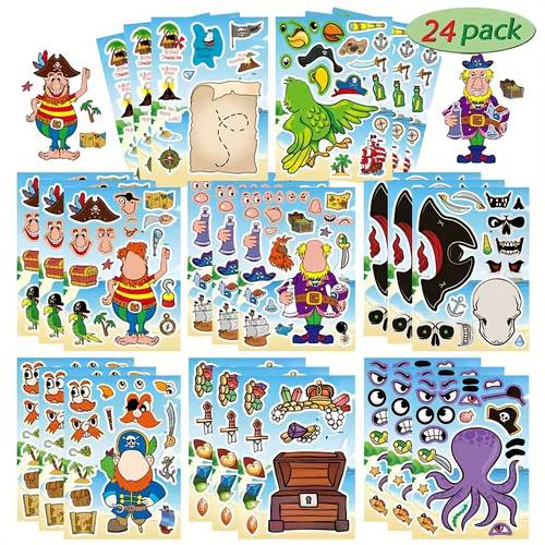 item picture 24 sheets of pirate themed stickers for children create your own pirate stickers face making stickers designs skull and stickers decorations for a pirate themed party