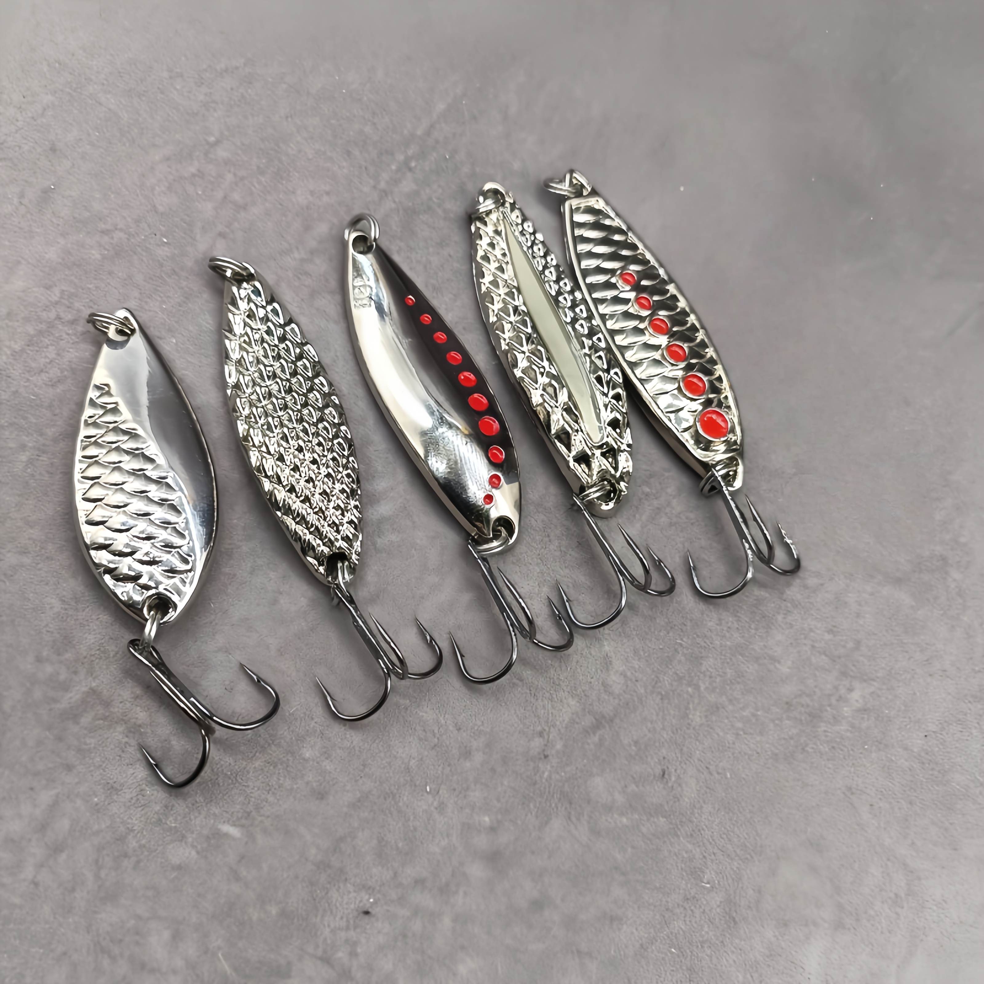Image of 5pcs 15g Silvery Glitter Hard Bait Metal Fishing Lure With Treble Hook For Deep Sea Trolling Spinning Artificial Bait