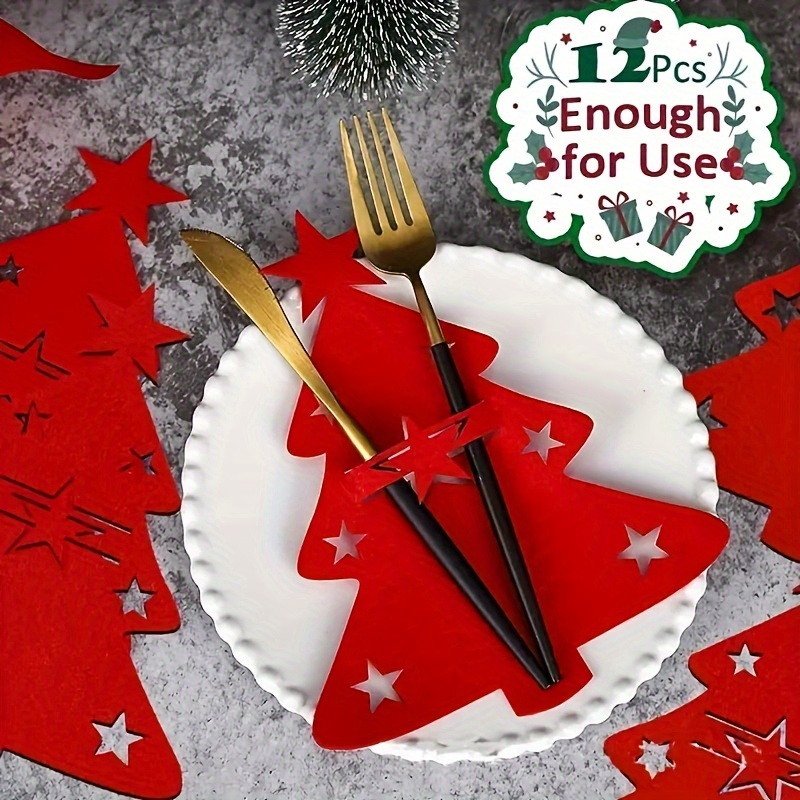 

12- Christmas Set, For Decorations, Flatware Sleeves For Accessories, Non-battery, Polyester