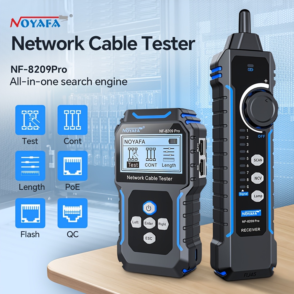 Image of Noyafa Nf-8209pro Network Cable Tester, Ethernet Cable Tester With , Cat6 Line Tracer, Poe, Ncv, Length Test, Port Flashing, Scan For Cable Grooming, Lan Network Cable Tracer Kit