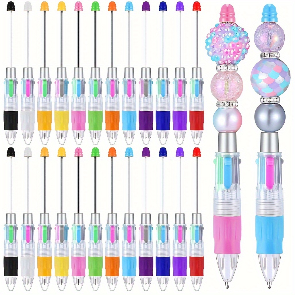 

24/12pcs Multicolor Pens 4-in-1 Colored Bead Pens Retractable Ballpoint Pens Plastic Pen For Diy Pen Making Kit Gift Office School Supplies Stationery