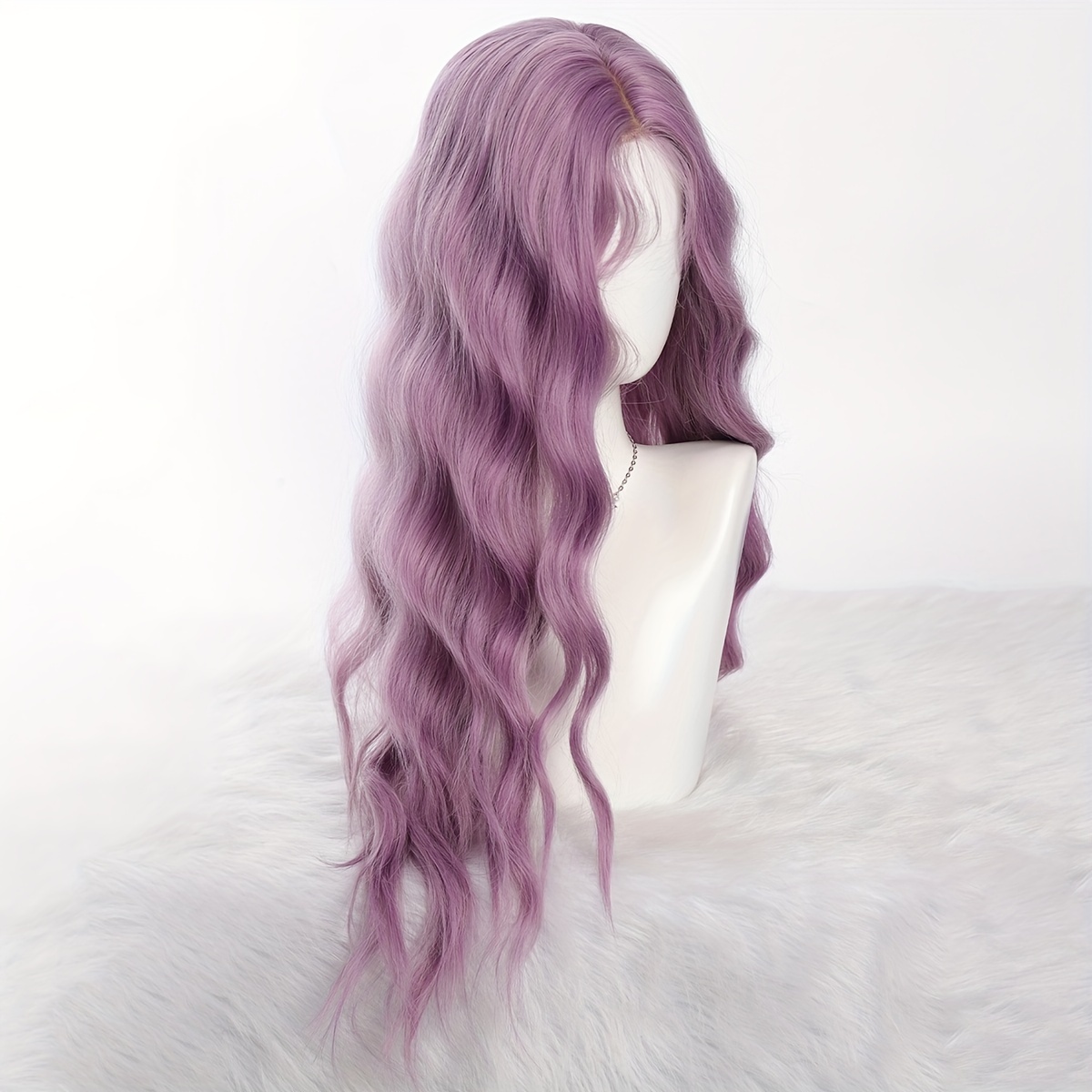 Synthetic Heat Resistant Small Lace Wigs 30inch Long Purple Wavy Wig For Women Middle Part Curly Wavy Wig Daily Party Cosplay Halloween Christmas Use