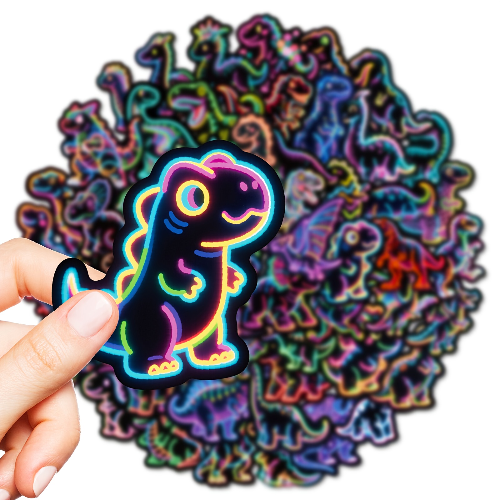 56 Cartoon Cute Colorful Neon Dinosaur Stickers, Stickers, Non-repeating, Perfect For Diy Decoration On Luggage, Water Bottles, Refrigerators, Laptops, And Guitars