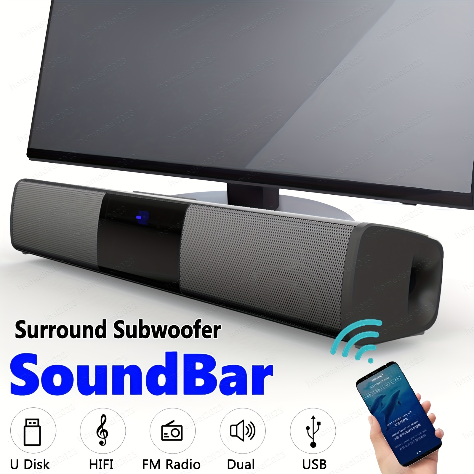 TEMU 10w Long Speaker System With Wireless, Usb/tf Card/aux Input, Usb-powered Home Theater Sound System With Subwoofer Mode, Compatible With Tv,