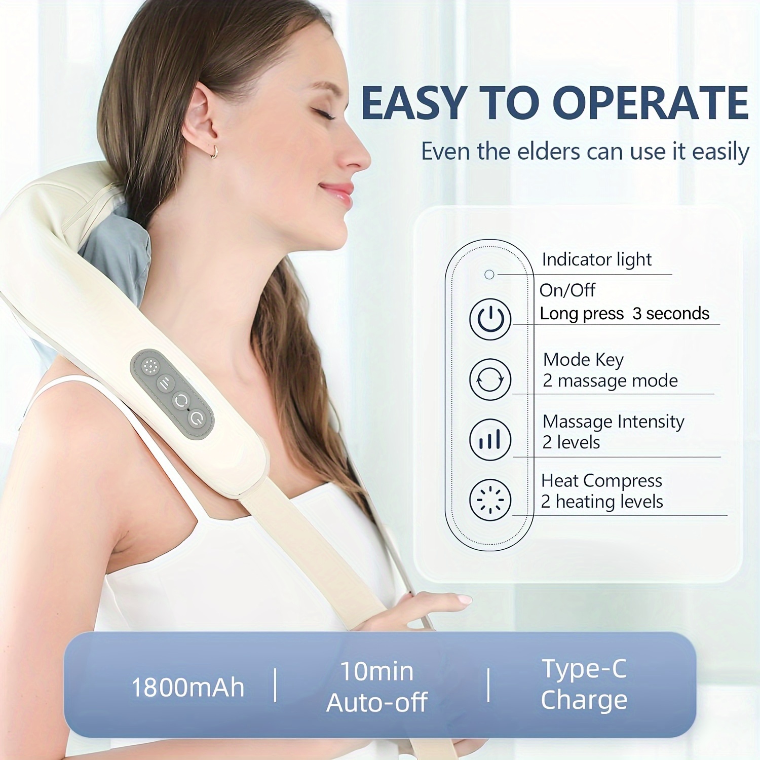 3d neck massager kneading neck massager with heat rechargeable cordless electric massage pillow for neck back shoulder and leg deep tissue massage at home for muscle relaxation details 8