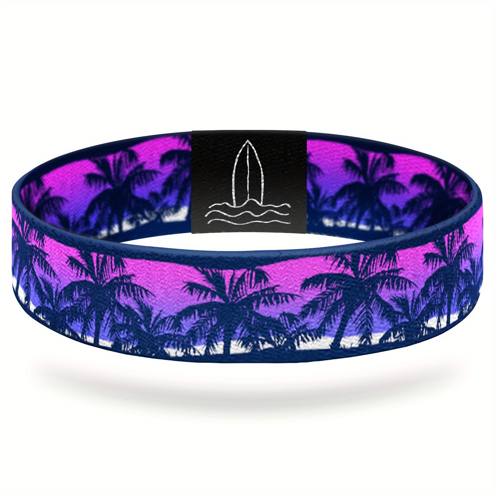 Image of 1pc Cerliy Unisex Elastic Sport Wristband - Tree Gradient Pink To Purple Design, Stretchy Fit For Vacation, Gym, Daily Wear - Holiday Birthday Christmas Halloween Gift For Women, Men, Mom, Family &