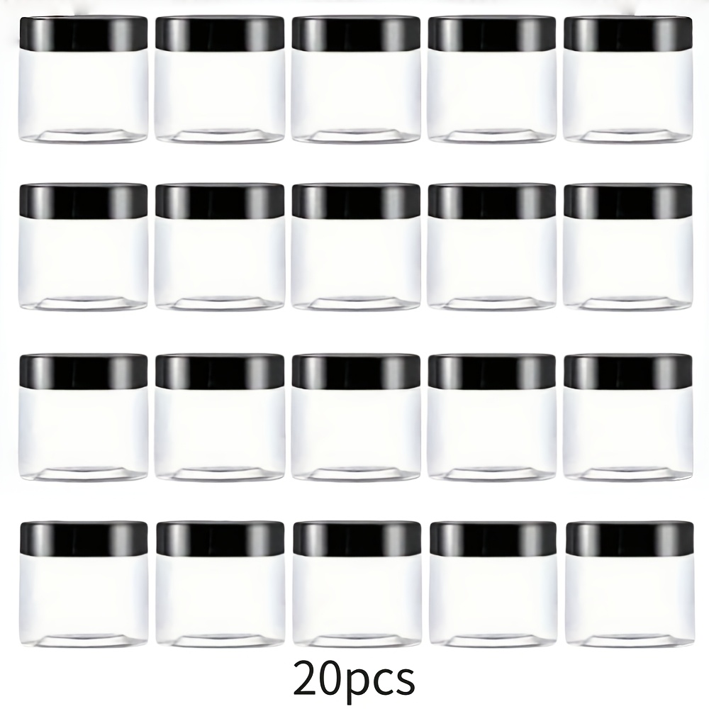 

20-pack 2oz Plastic Round Containers With Black - Reusable Storage Jars For Slime, Cosmetics, Paints, Beads - Plastic With Sealed