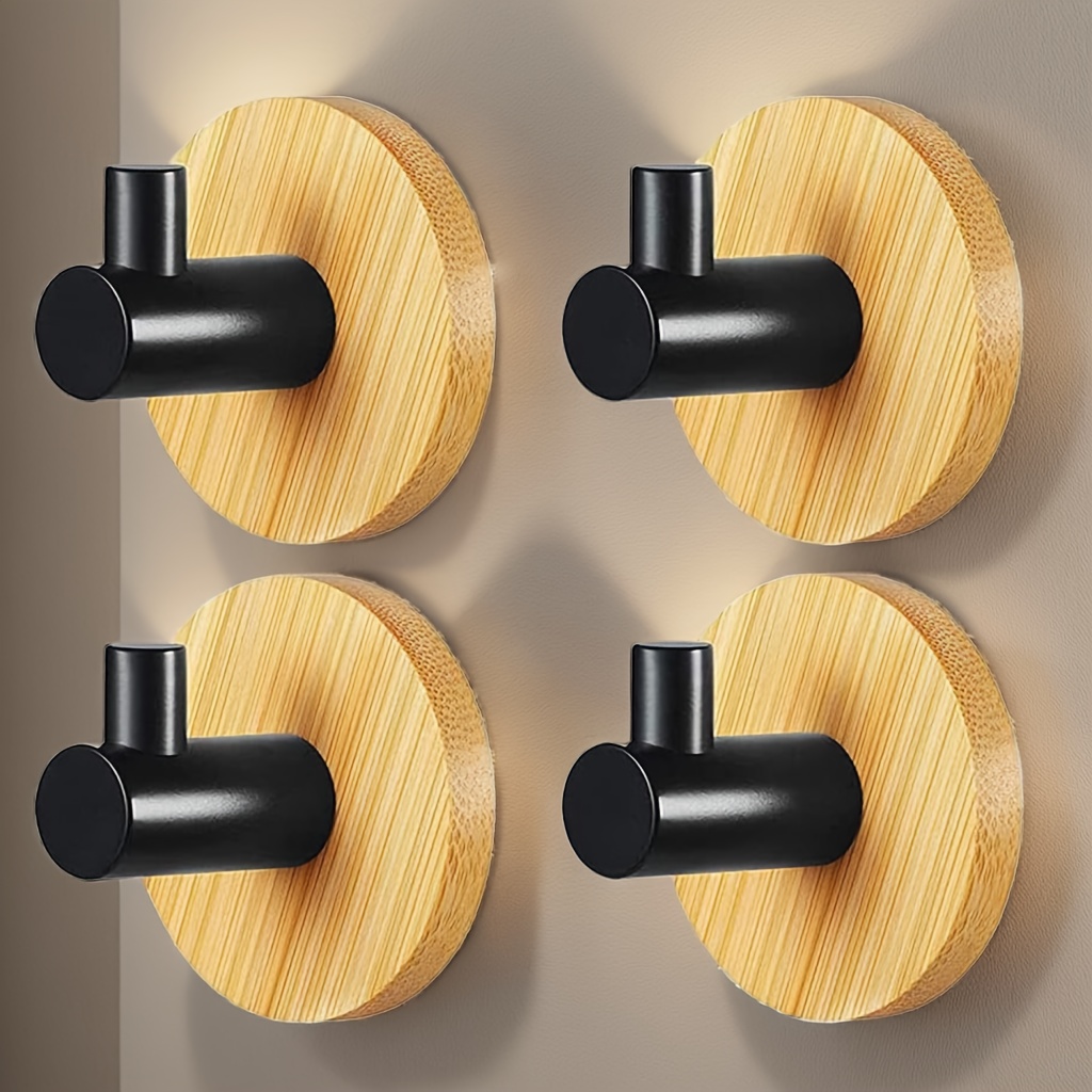 

4/6pcs Bamboo Heavy Duty Wooden Wall Hooks, Painted , , Wall Mount, , Space Saving, Creative Self-adhesive, Suitable For Entrance, Bathroom, Bedroom, Door Back, Entry