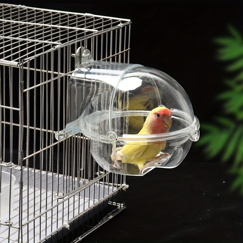 TEMU Clear Plastic Bird Bath Tub - Transparent Round Bird Bathing Bowl With Cage Attachment, Easy-to-install Hanging Bird