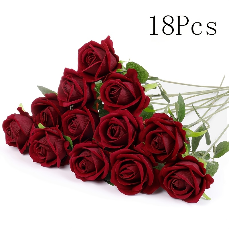 Artificial Velvet Fabric, Wine Red Rose, Long Stem Rose For Bedroom, Kitchen, Decoration