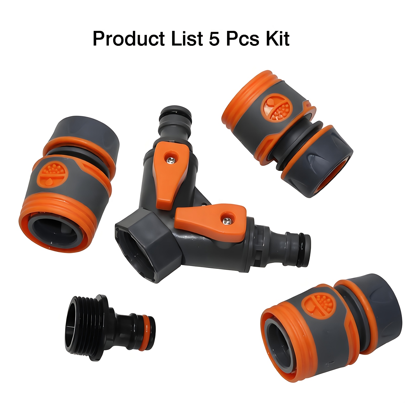 Image of 5pcs Kit Garden Irrigation Water Connector Set(1pc Y-shaped Water +1pc 3/4 "plastic 3pcs 1/2" Hose Quick Connector)lawn Water Saving Irrigation Household Irrigation Supplies Faucet Additions