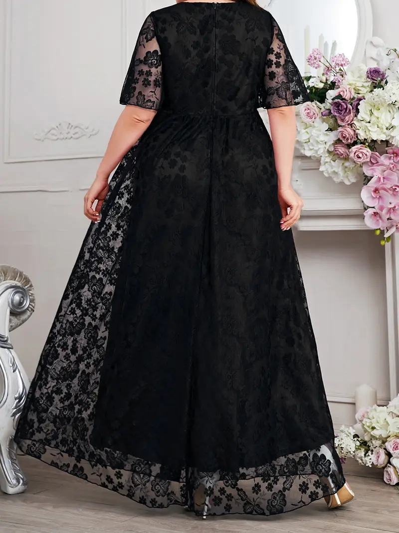 womens floral lace long dress half sleeve v neck plus size - Temu womens floral lace long dress half sleeve v neck plus size - Temu
