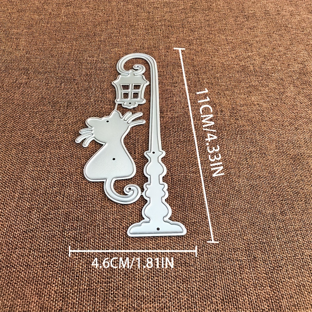Image of 1pc Street Lamp And Cat Metal Cutting Die, Silvery-gray, Fantasy Theme, Suitable For Diy Scrapbooking, Embossing, Handmade Greeting Card Making, Gift Card Making.