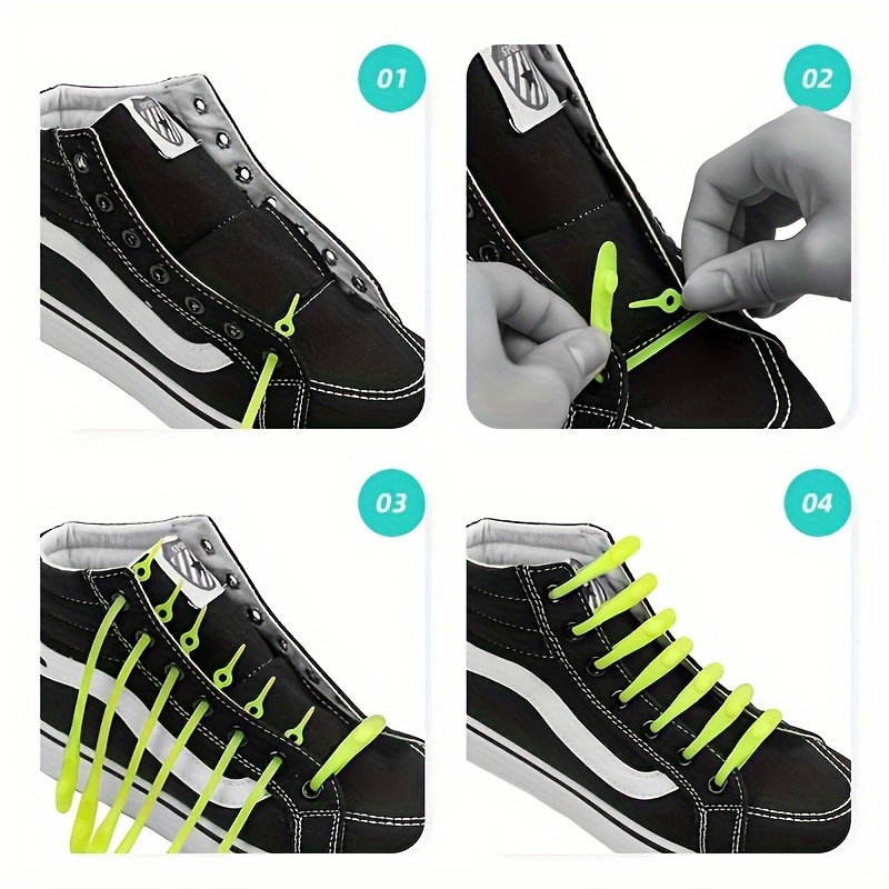 Silicone No-Tie Shoelaces 12pcs - Preppy Style Elastic Flat Shoe Laces, Solid Color with Rivet Details, Lightweight, Washable for Sneakers