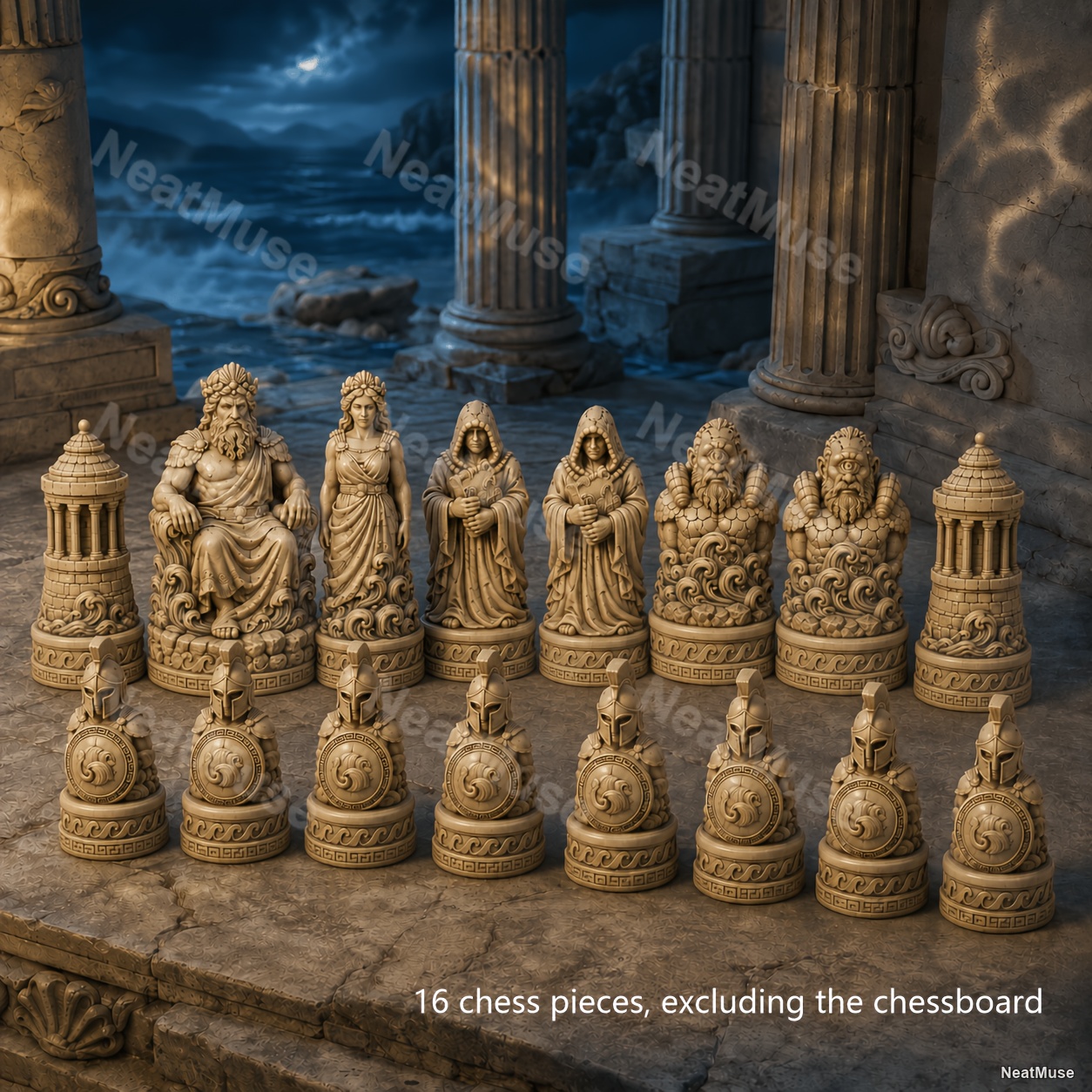 Image of 16pcs 3d Aegean Greek Mythology Themed Chess Pieces, Gods Stereo Character Sculpture Chess Pieces, Collectible Tabletop Decor Gift Suitable For Halloween And Christmas