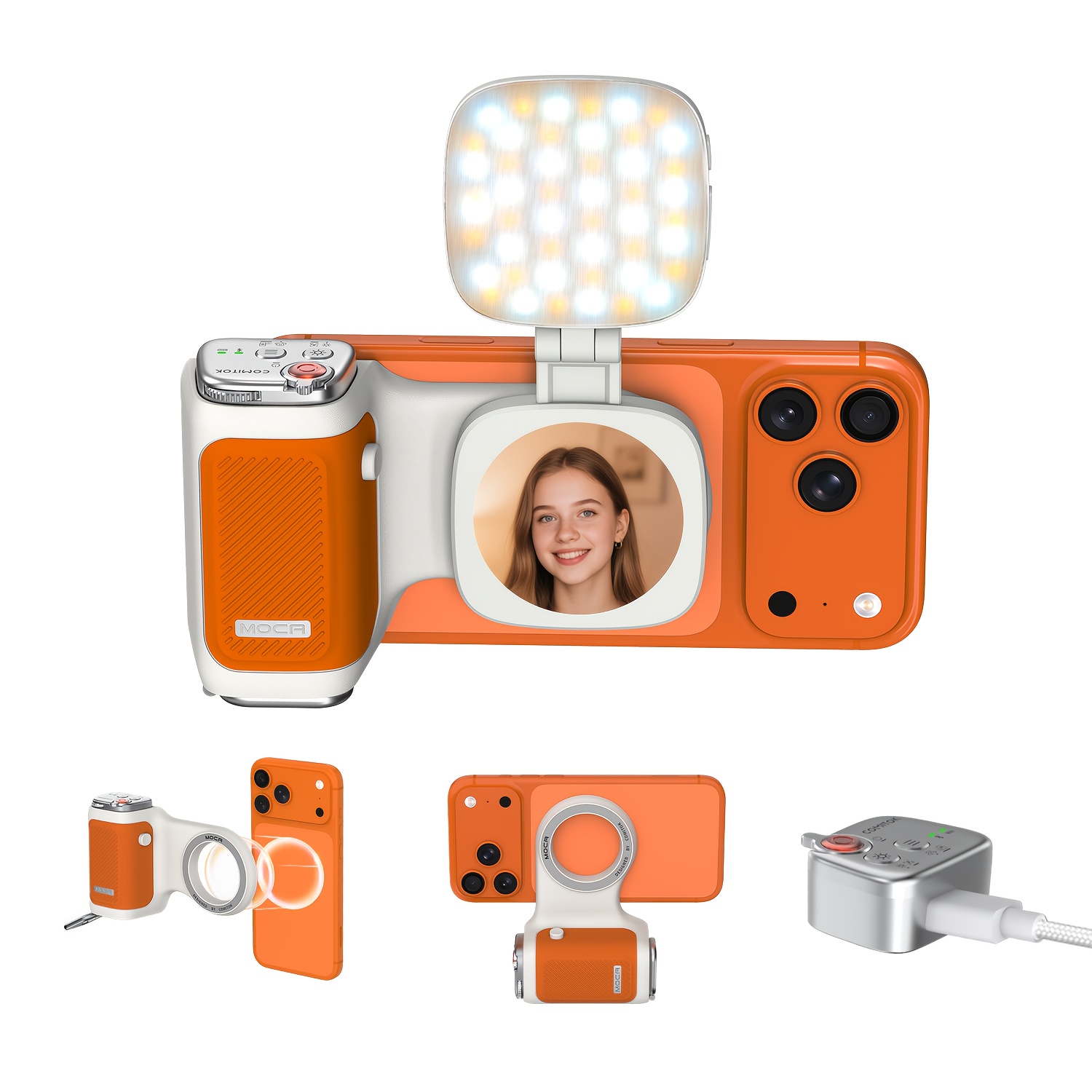 TEMU Comitok Newest Magnetic Handheld Grip & Stand, 2-in-1 Fill Light & Mirror Easier Shots, Iphone (ios18/ios26), Wireless , Anti-shake, Ergonomic