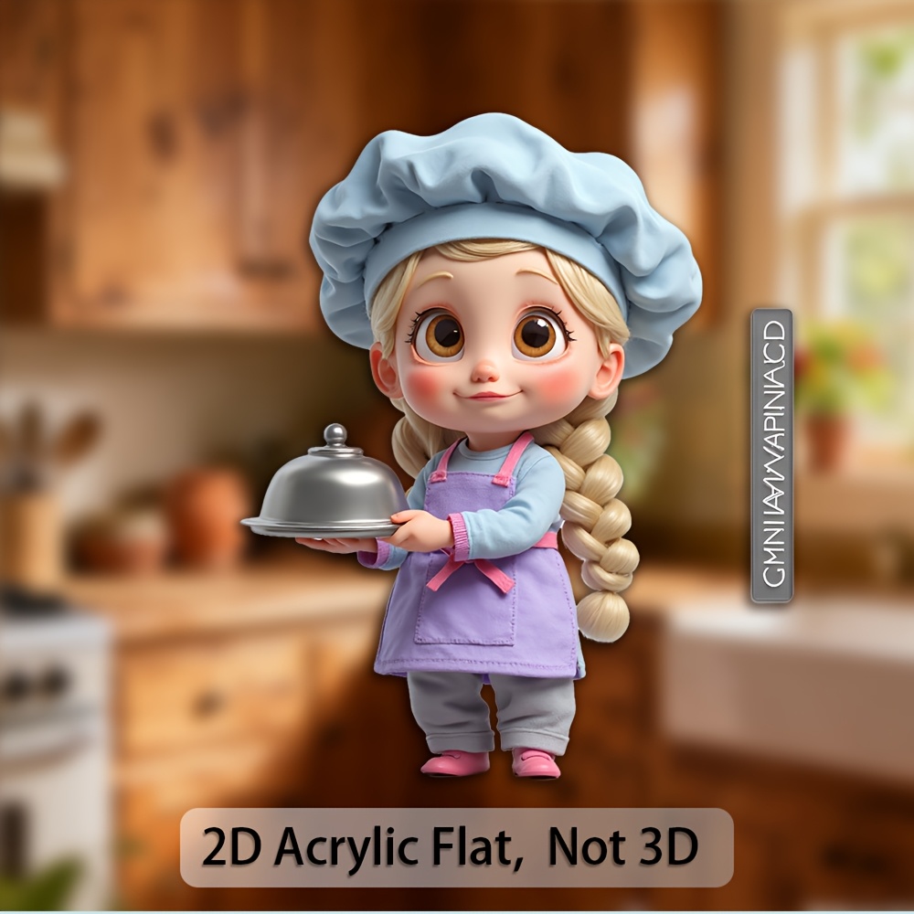 TEMU 1 Imán de chef adorable con rastas trenzadas y delantal - Figura de acrílico y goma, adecuada para entusiastas de la cocina, niños, , para