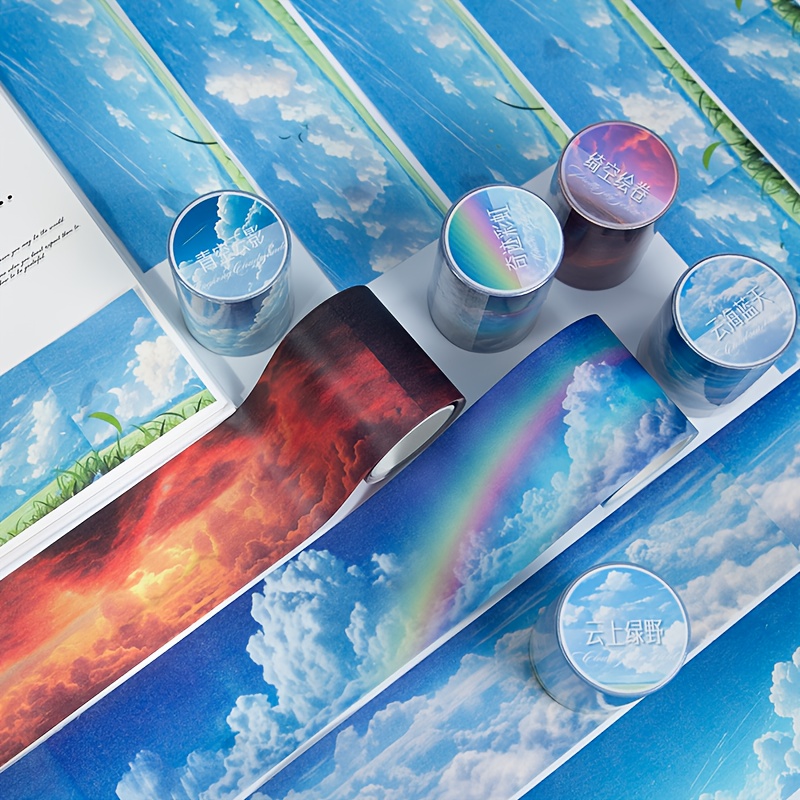 TEMU 6pcs Peeking Clouds Series Washi Tape With Theme Material Base Decoration Tape