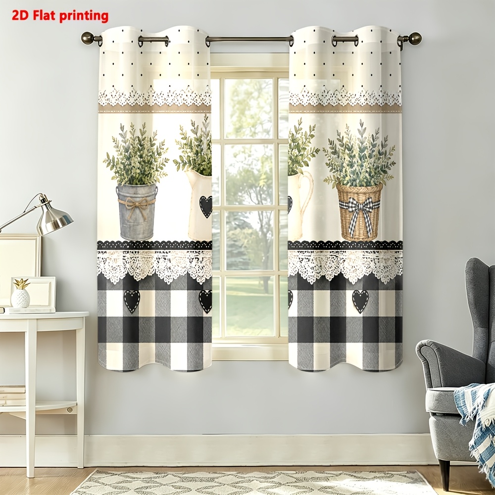 Image of 2d Flat - 2d Flat 2pcs Curtains Farmhouse For Room Decor Light Luxury Minimalist European Style, Suitable For Living Rooms, Bedrooms, Study Rooms, And Home Decoration