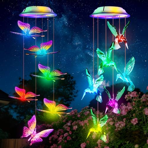 1/2/4 luces decorativas colgantes solares de exterior, brillantes luces de 6 led con forma de / , ip44, sensor inteligente, luces decorativas que cambian de color para: patio, , jardín, ventana, decoraciones , decoraciones colgantes decorativas