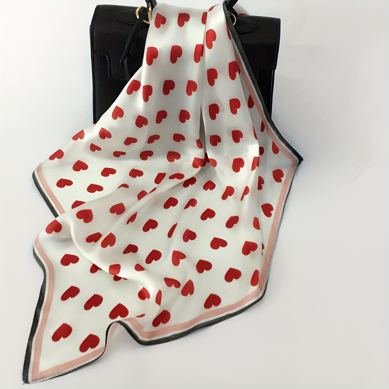 TEMU 1 21.65-inch Women's Silk Square Scarf With Heart Pattern, 100% Silk, Sweet And Fashionable Style, Suitable For And Parties, Enhances , An Ideal