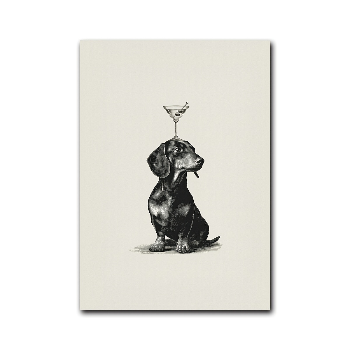 TEMU 2d Flat, 2d Flat, 1pc Of Dachshund Martini Wall Art, Vintage Dog Cocktail Print, Humorous Poster, Unique Bar Cart Decoration, Rustic Farmhouse