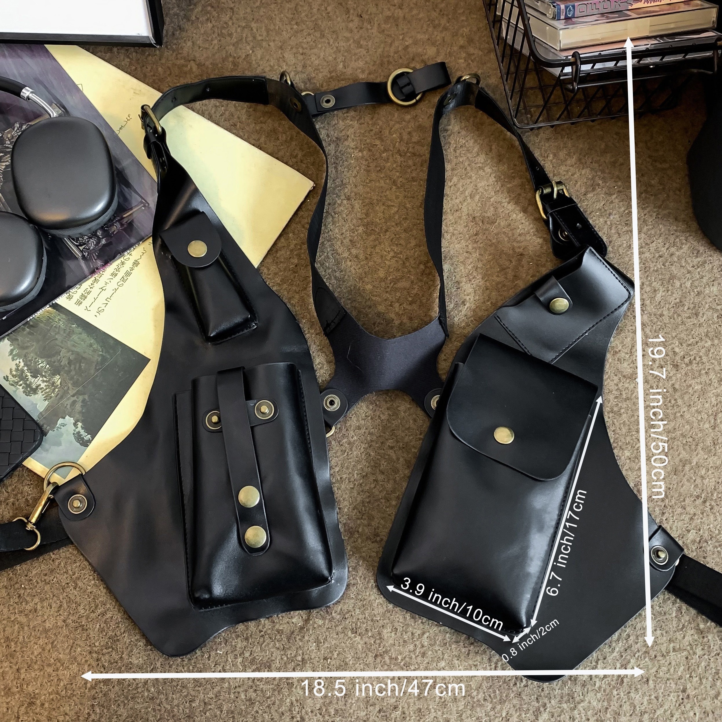 *'s Retro Hip-Hop Style PU Leather Vest with Chest Bag Adjustable  Crossbody Shoulder Straps Closure Casual Street