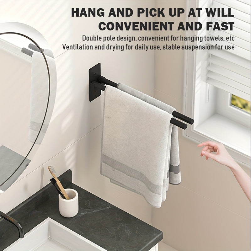 

Easy-install Stainless Steel Towel Rack - No-drill, Self-adhesive Wall-mounted For , Dual Bar Option, Ventilated & Quick-dry Design, Black