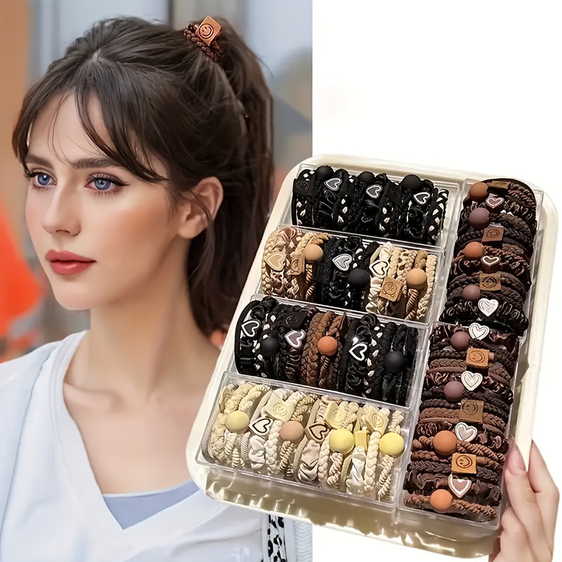 

28pcs Coffee Color Simple And High-end Hair Rope With High Elasticity And Rubber Cord Hair Ring