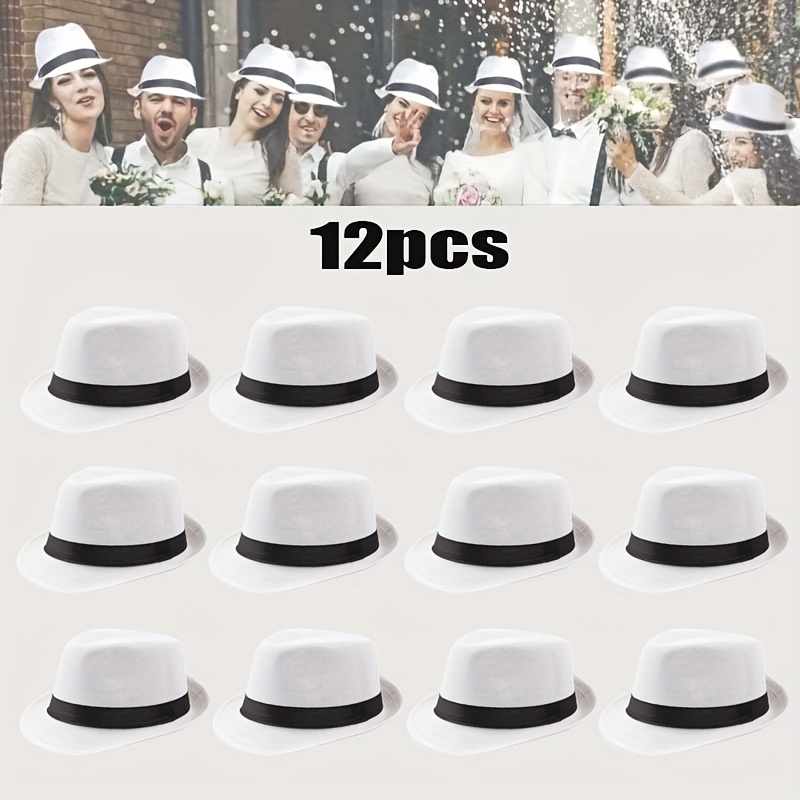 TEMU 12pcs Panama Solid Color Party Hat, Jazz Hat Unisex For Wedding And Birthday Parties, Beach Party Hat, Travel And Holiday Western Cowboy Hat,