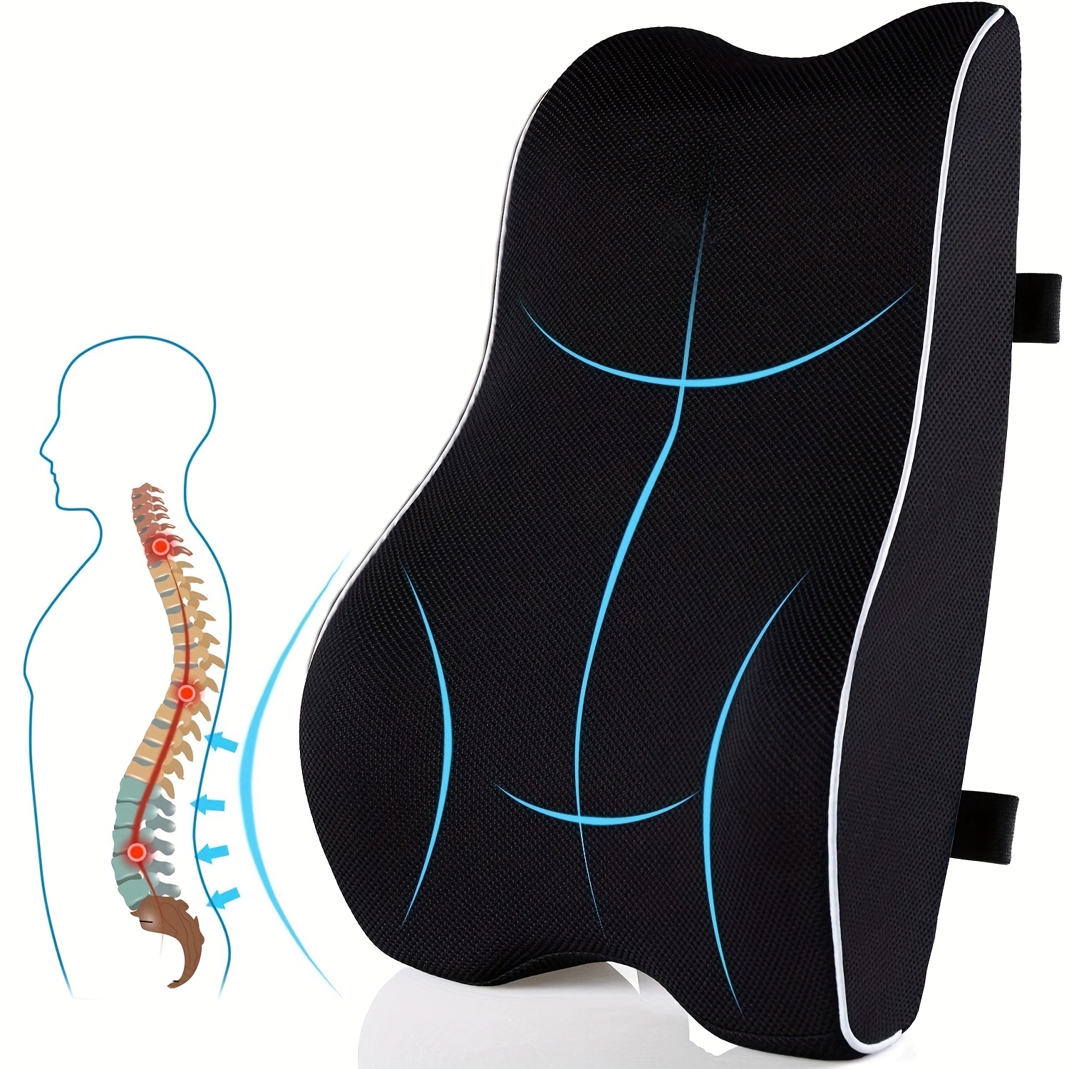 lumbar support pillow for office chair memory foam cushion with   3d mesh cover for back ideal for computer desk chair car seat gaming chair recliner Product details 0