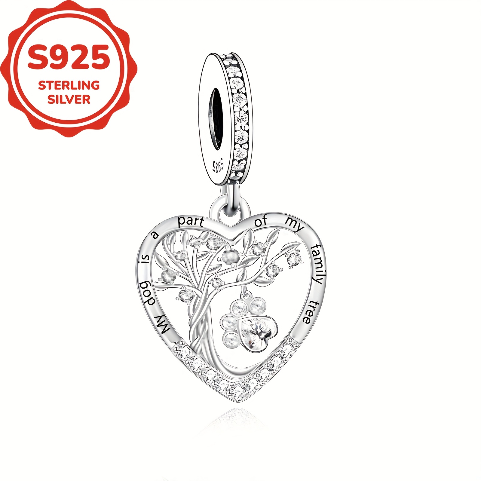 925 Sterling Silver Tree and Footprint Heart Charm