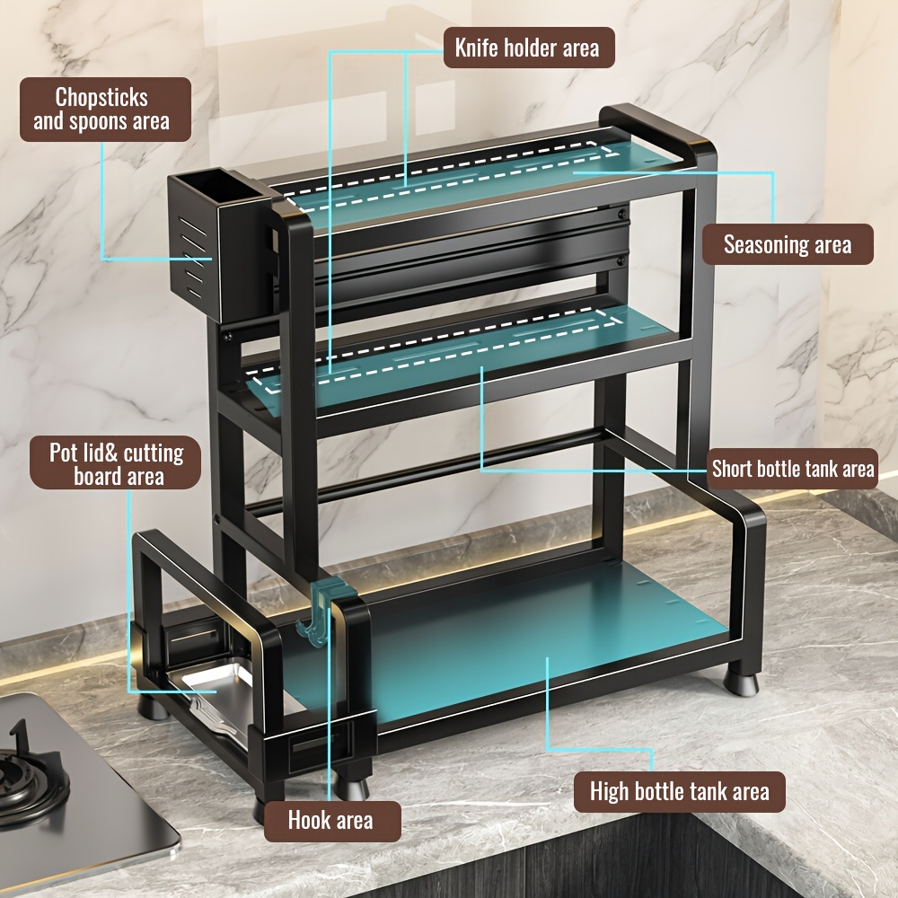 Three-layer Spice Rack, Can Cutting Boards, Knives, Kitchen Storage Rack Spice Rack, Kitchen Organization And Storage