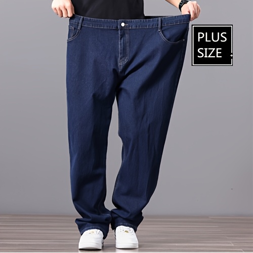 Men's High-Waist Stretch Denim Jeans, Loose Straight-Leg, Durable and Versatile, Plus Size Available,, Long Pants, PLUS SIZE