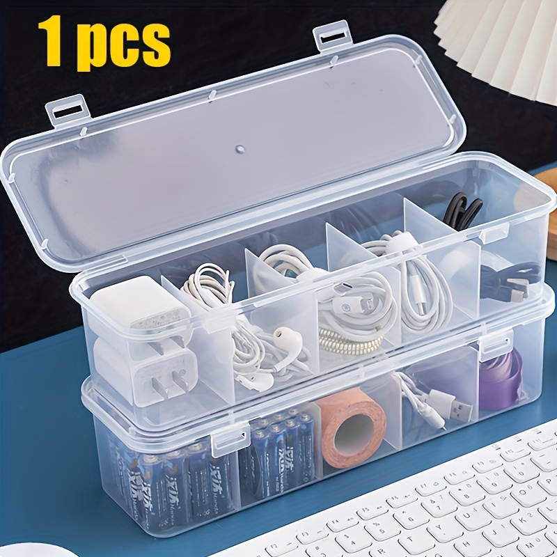 Large Capacity 5-hole Grid Cable Management Box With Lid - Space- Desktop Storage Solution For Office And Home Use, Durable Plastic, Ideal For Office Storage And Home Organization