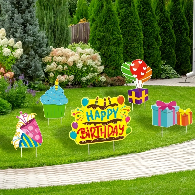 

5pcs Birthday Sign Sign, Yard Garden With Stake Plastic Insert Sign, Celebrate Birthday Party Outdoor Lawn Decorations